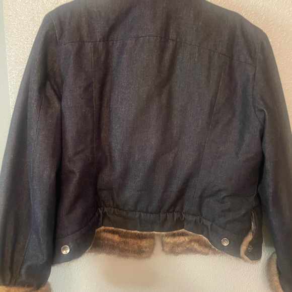 Black denim jacket with faux fur 20 inch chest to chest 24 inch shoulder down - Picture 2 of 5